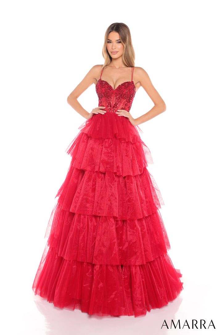 Beaded Sleeveless A-line Tiered Gown by Amarra 88345