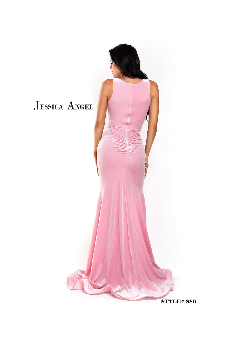 Velvet Fitted V-Neck Slit Gown by Jessica Angel 886