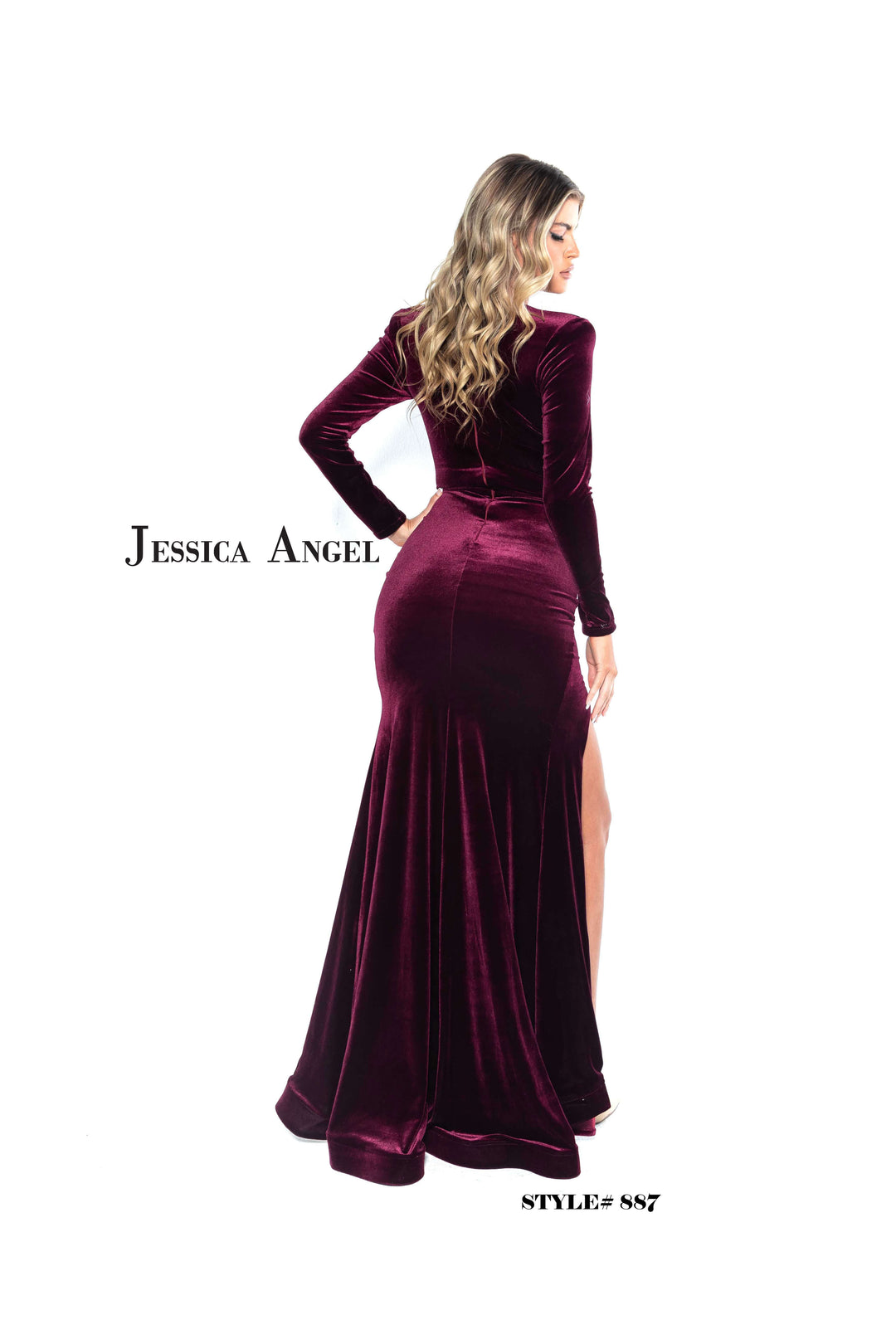 Velvet Long Sleeve Slit Gown by Jessica Angel 887