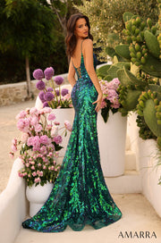 Fitted Sequin Print Sleeveless Slit Gown by Amarra 88758