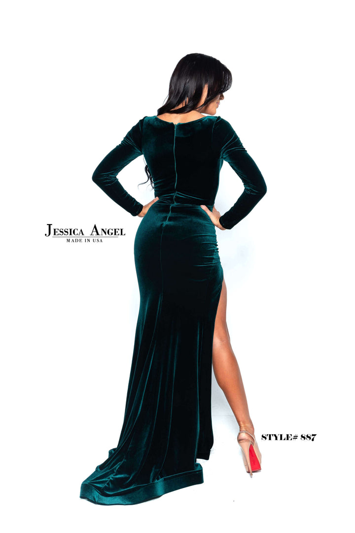 Velvet Long Sleeve Slit Gown by Jessica Angel 887
