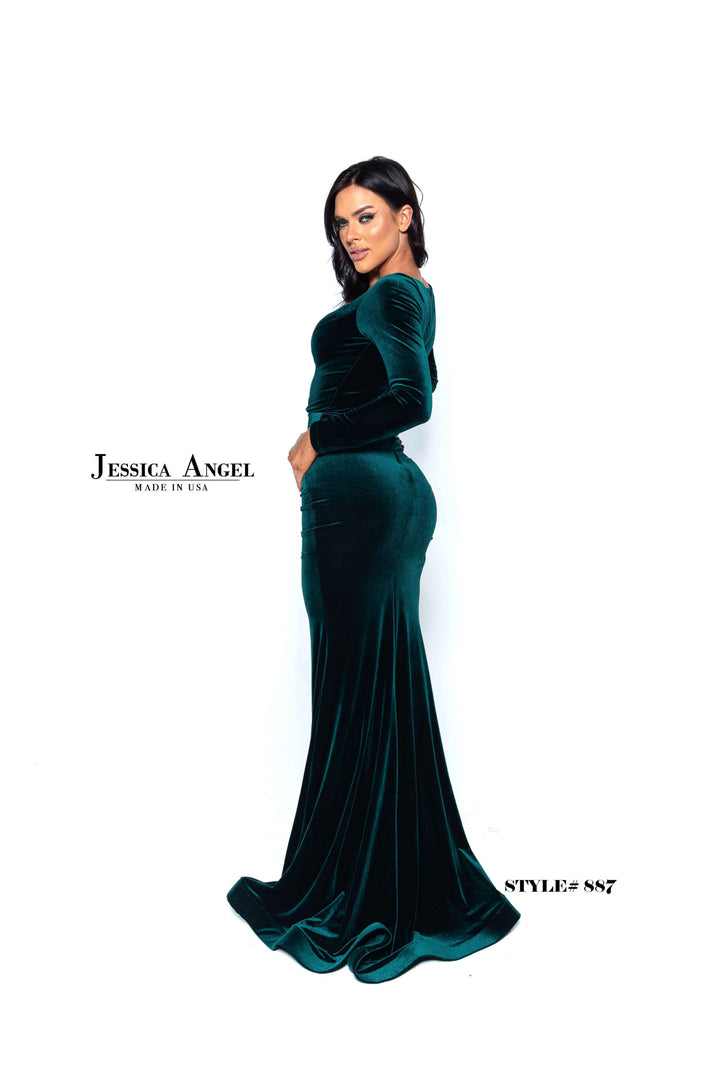 Velvet Long Sleeve Slit Gown by Jessica Angel 887