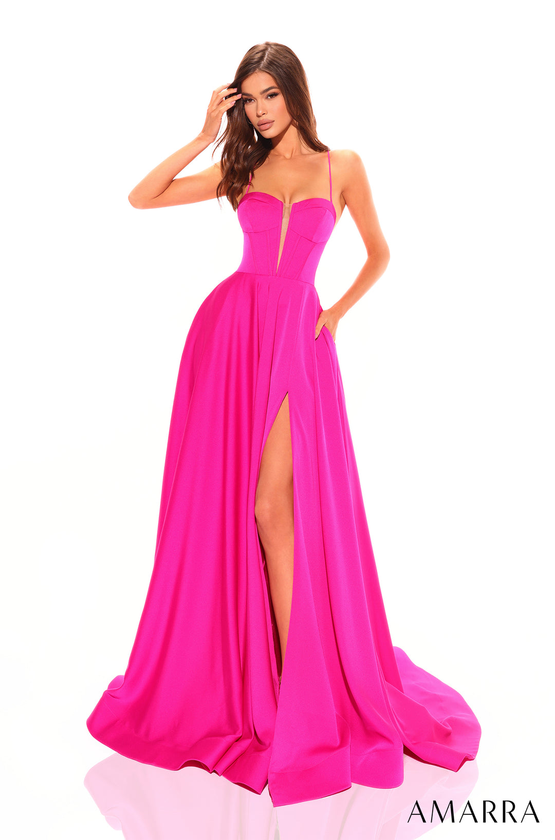 Long Sleeveless Corset A-line Slit Dress by Amarra 88801