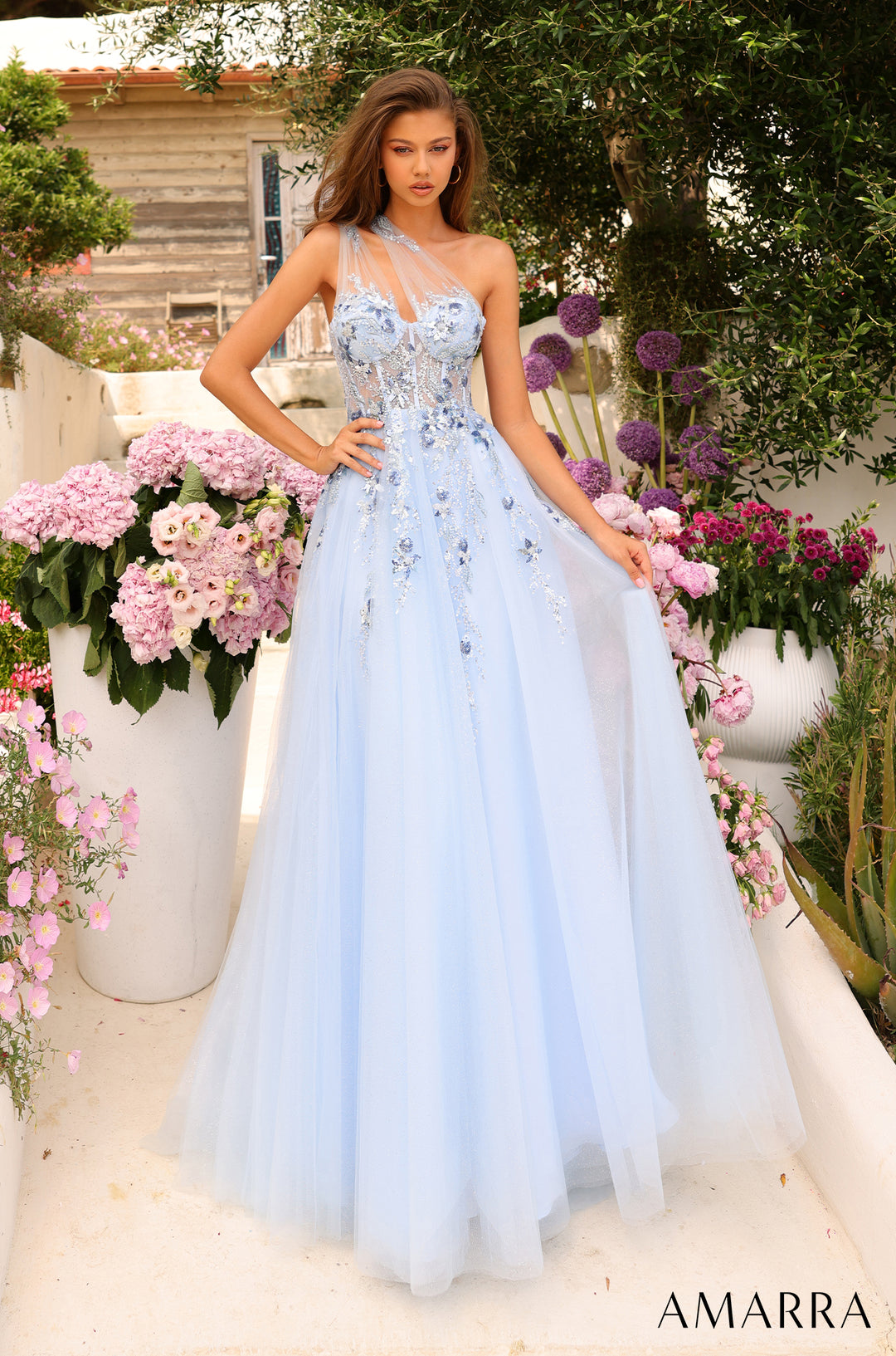 Glitter Tulle One Shoulder A-line Gown by Amarra 88838