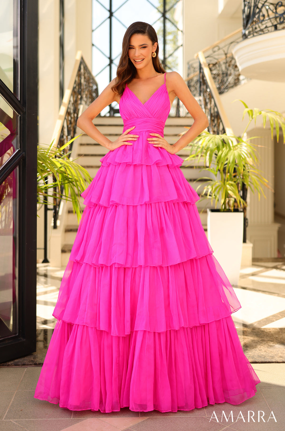Sleeveless V-Neck A-line Tiered Gown by Amarra 88878