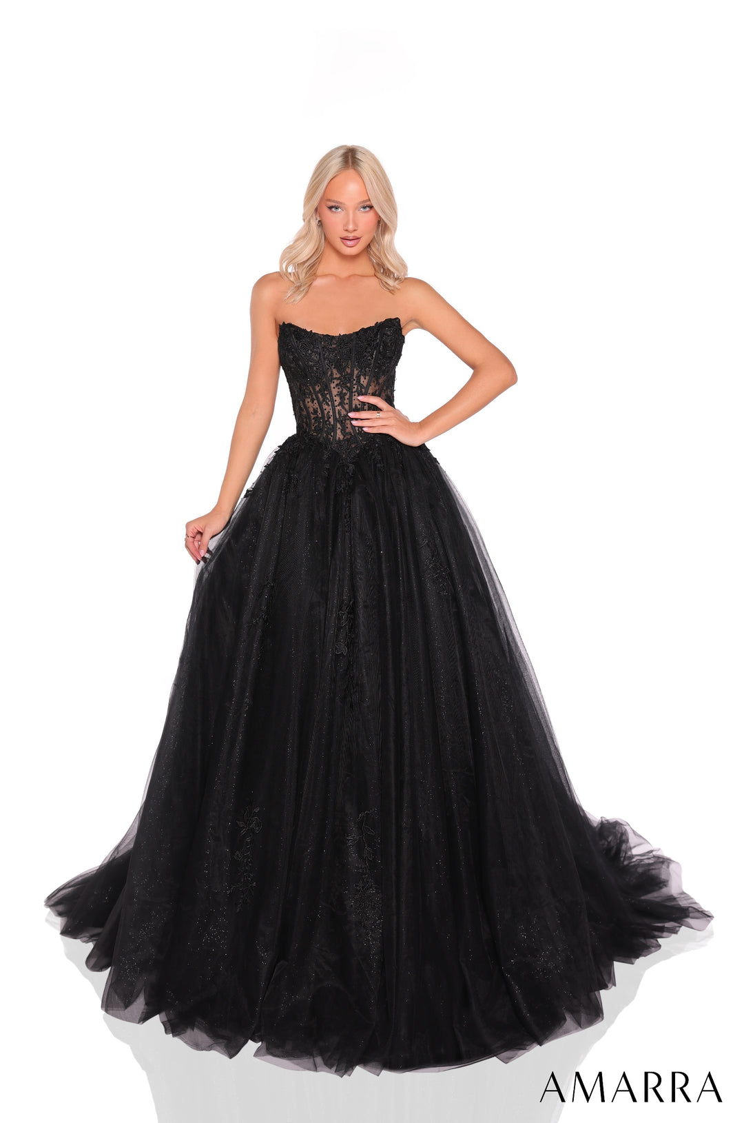 Applique Strapless A-line Gown by Amarra 88913