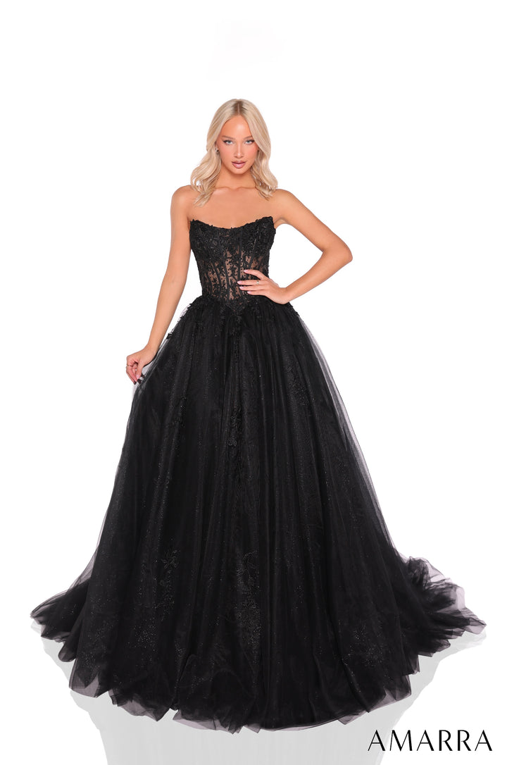 Applique Strapless A-line Gown by Amarra 88913