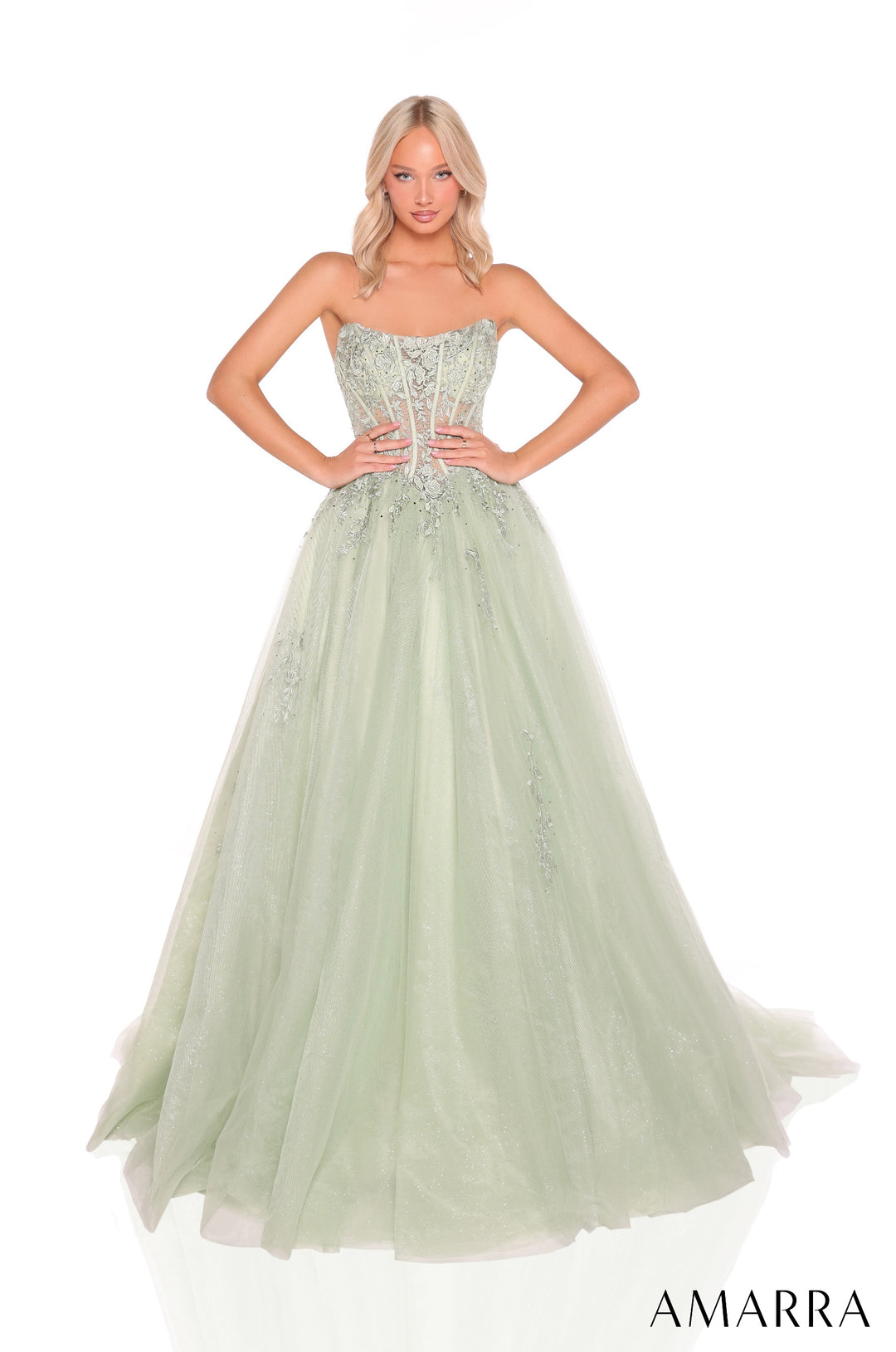Applique Strapless A-line Gown by Amarra 88913