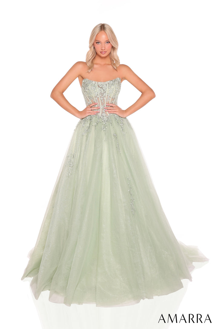 Applique Strapless A-line Gown by Amarra 88913