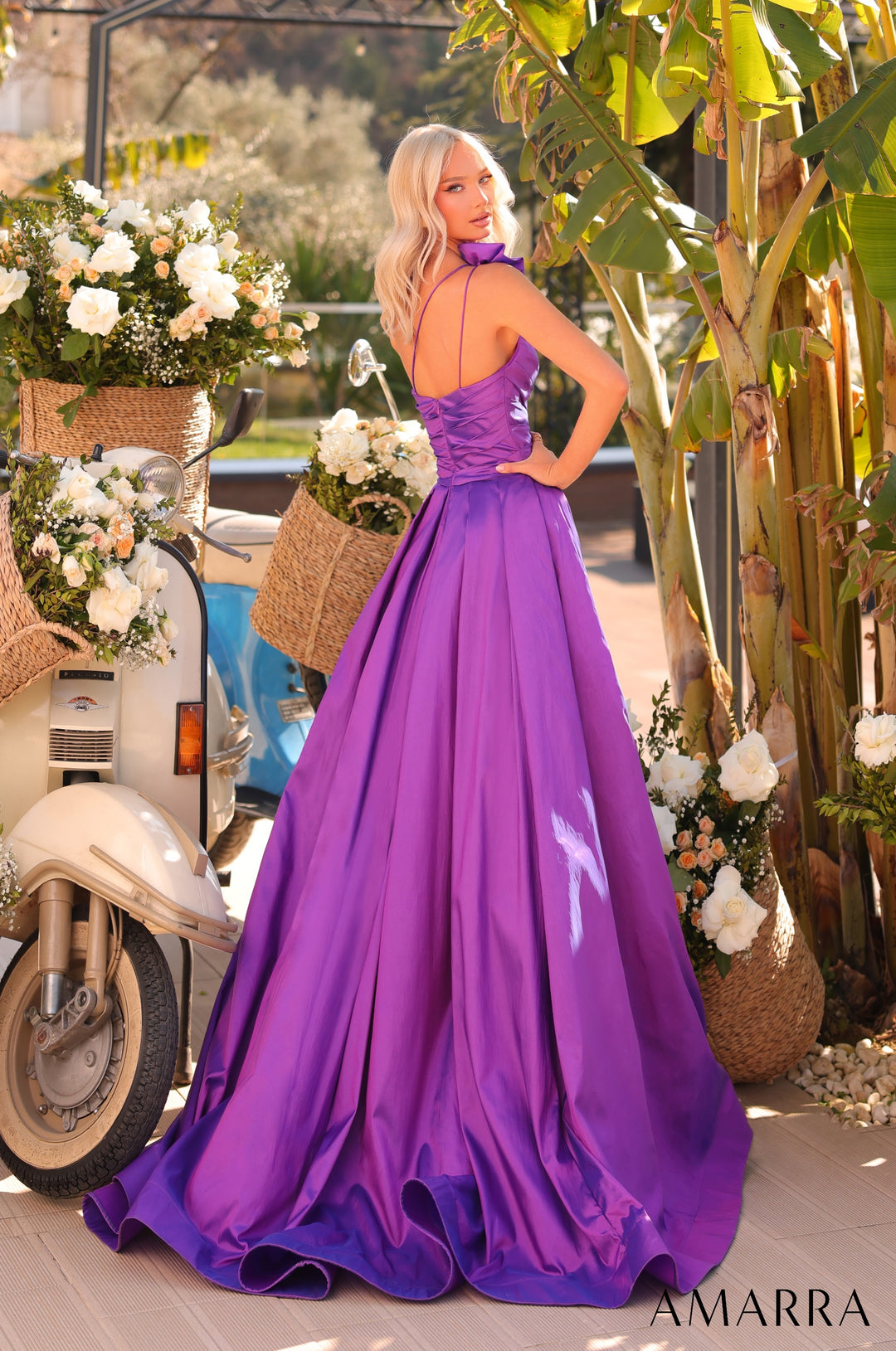 Satin One Shoulder Overskirt Gown by Amarra 88914