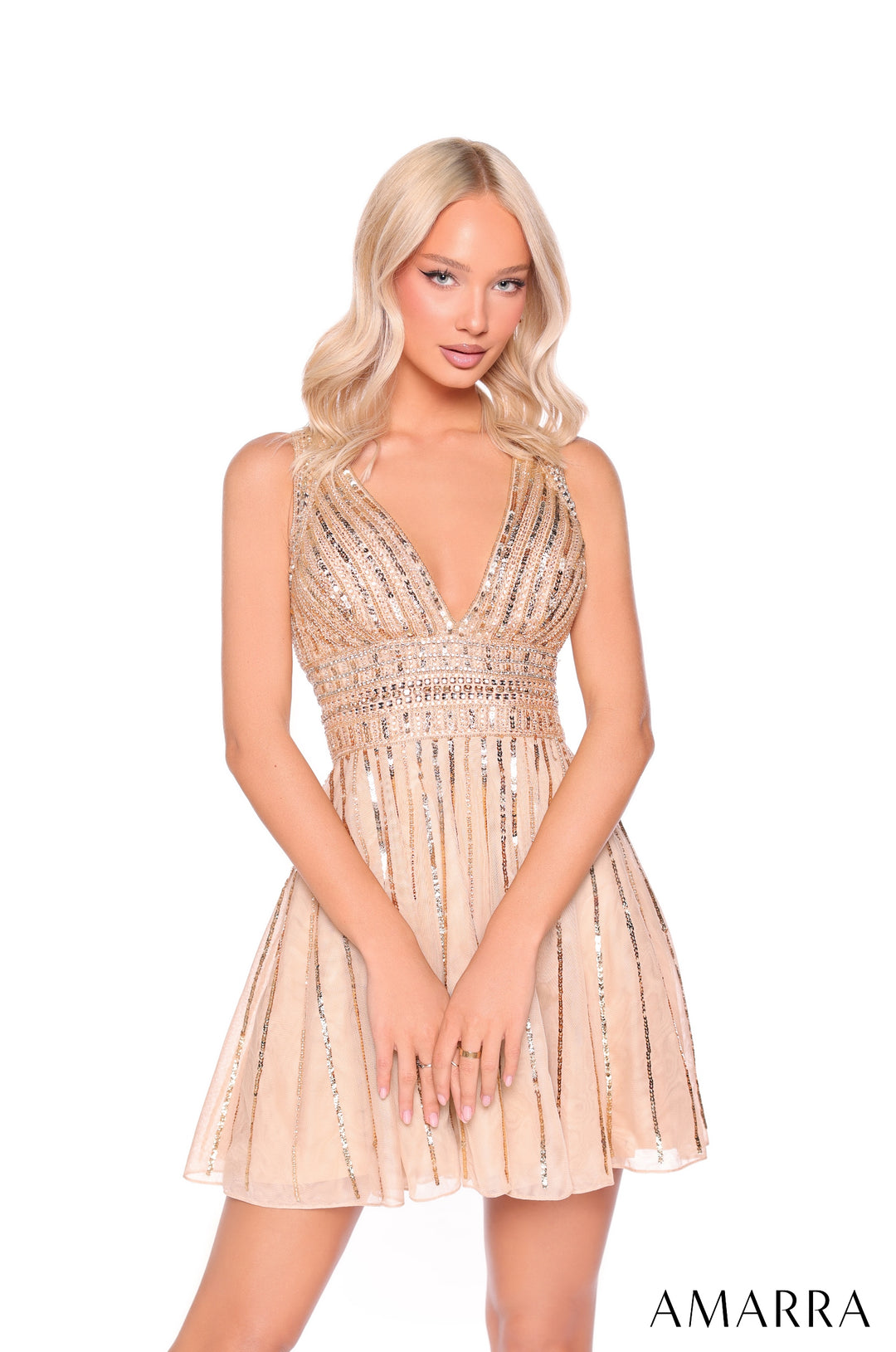 Sequin Short V-Neck A-line Dress by Amarra 88920