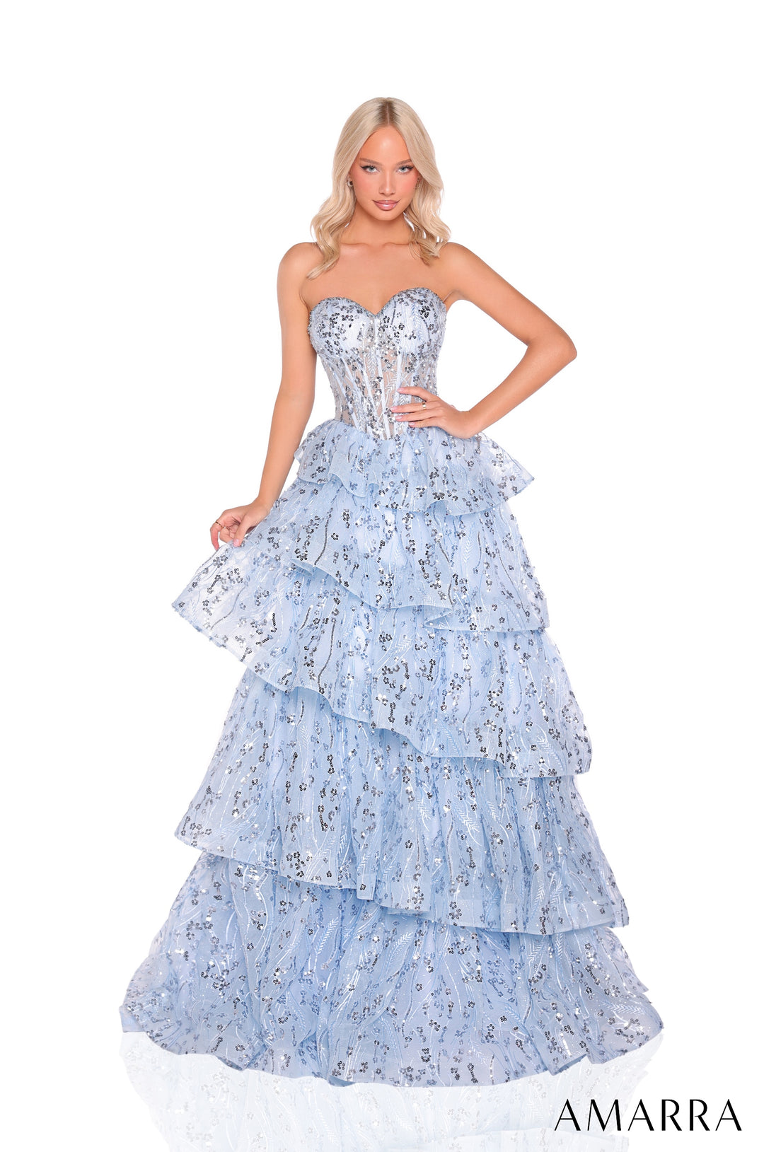 Sequin Strapless A-line Tiered Gown by Amarra 88934