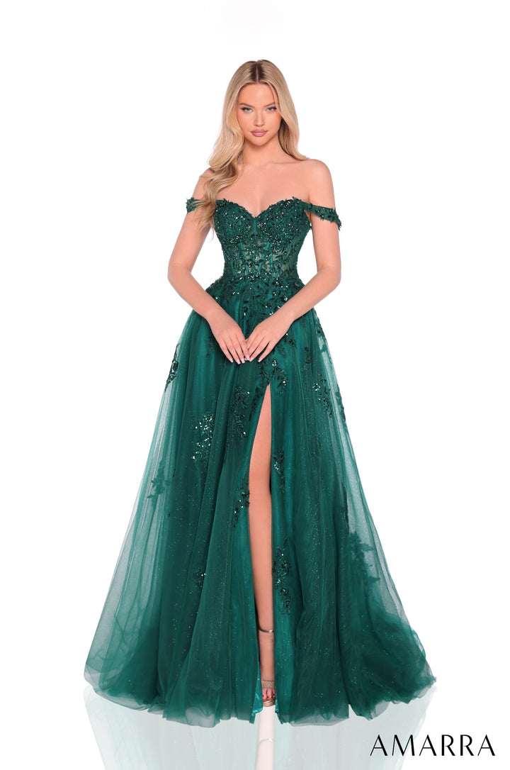 Applique Off Shoulder A-line Gown by Amarra 88938