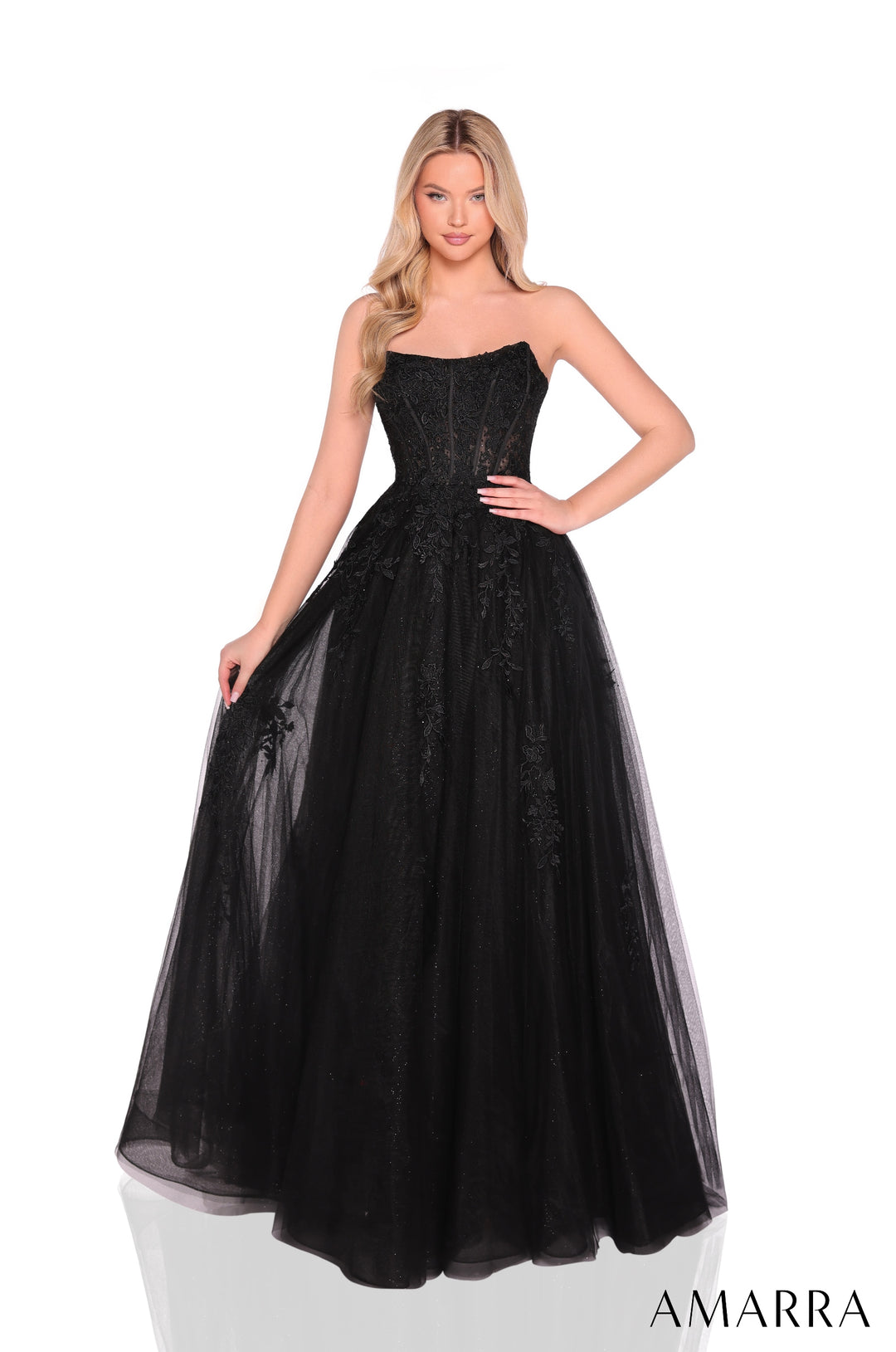 Applique Strapless A-line Gown by Amarra 88950