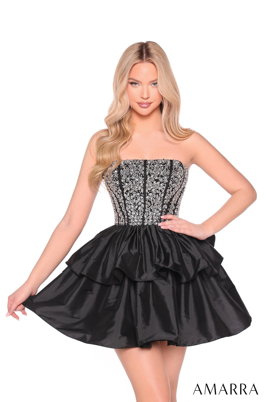 Beaded Short Strapless A-line Dress by Amarra 88952