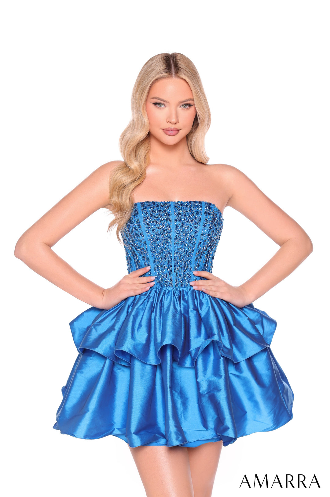 Beaded Short Strapless A-line Dress by Amarra 88952