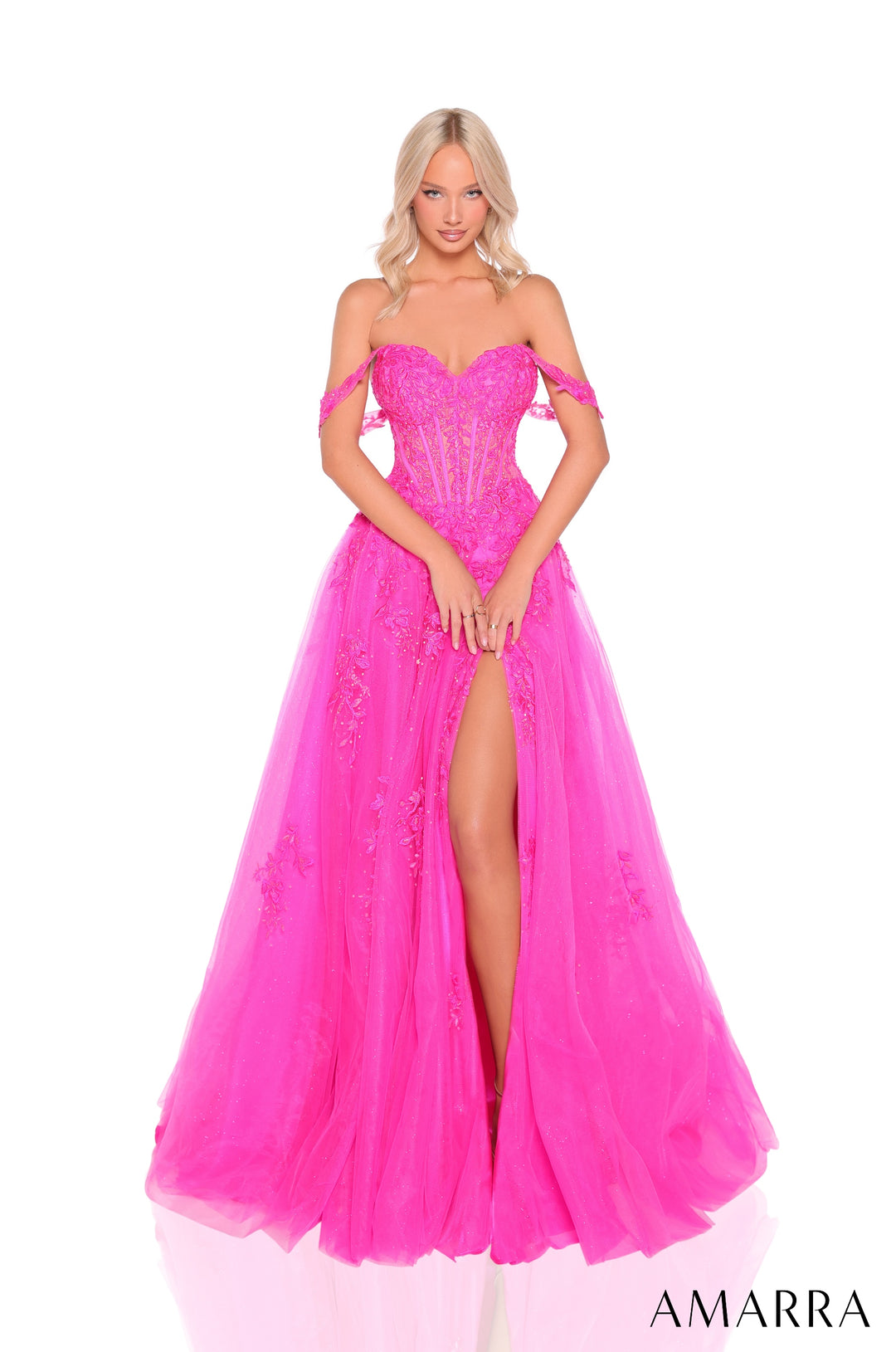 Applique Off Shoulder A-line Gown by Amarra 88963