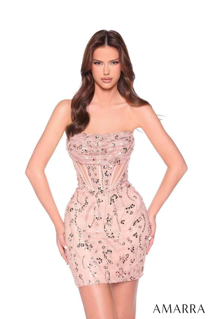 Sequin Lace Short Strapless Dress by Amarra 88976