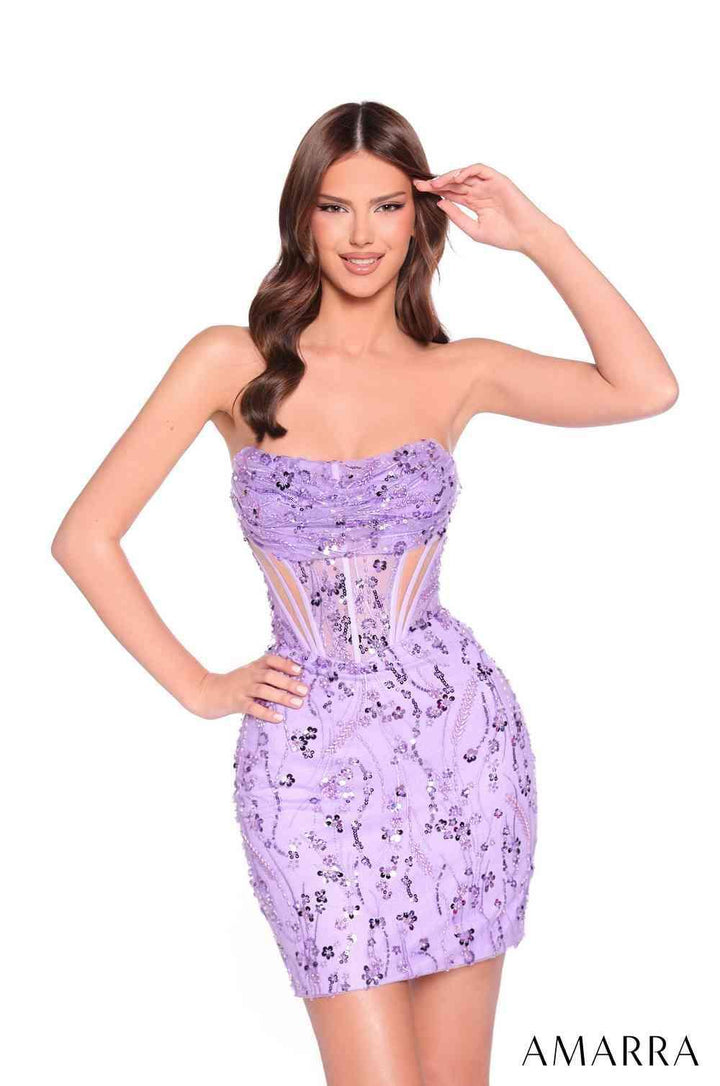 Sequin Lace Short Strapless Dress by Amarra 88976