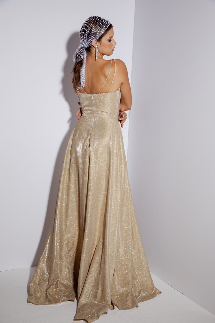 Glitter Sleeveless A-line Slit Gown by Eureka 8900