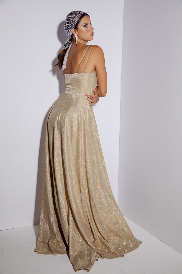 Glitter Sleeveless A-line Slit Gown by Eureka 8900