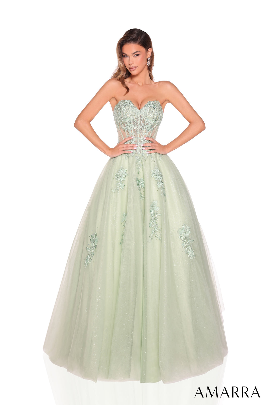 Applique Strapless A-line Gown by Amarra 89011