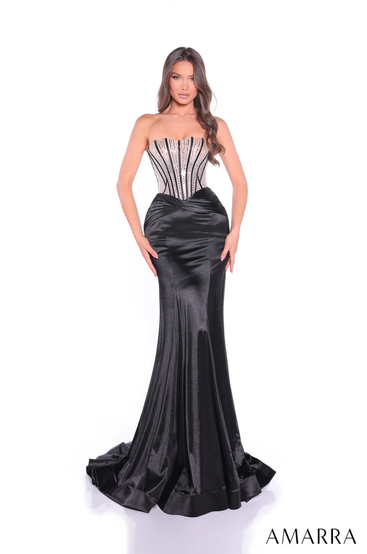 Satin Fitted Strapless Gown by Amarra 89070