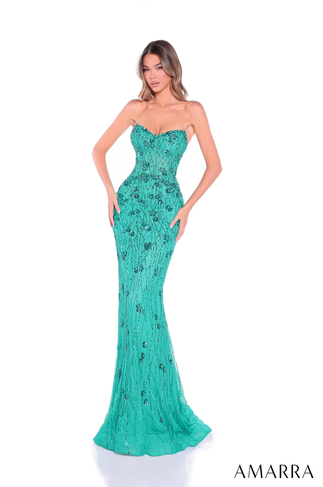 Beaded Fitted Strapless Gown by Amarra 89171