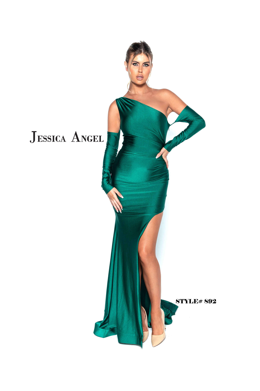 Jersey One Shoulder Slit Gown by Jessica Angel 892