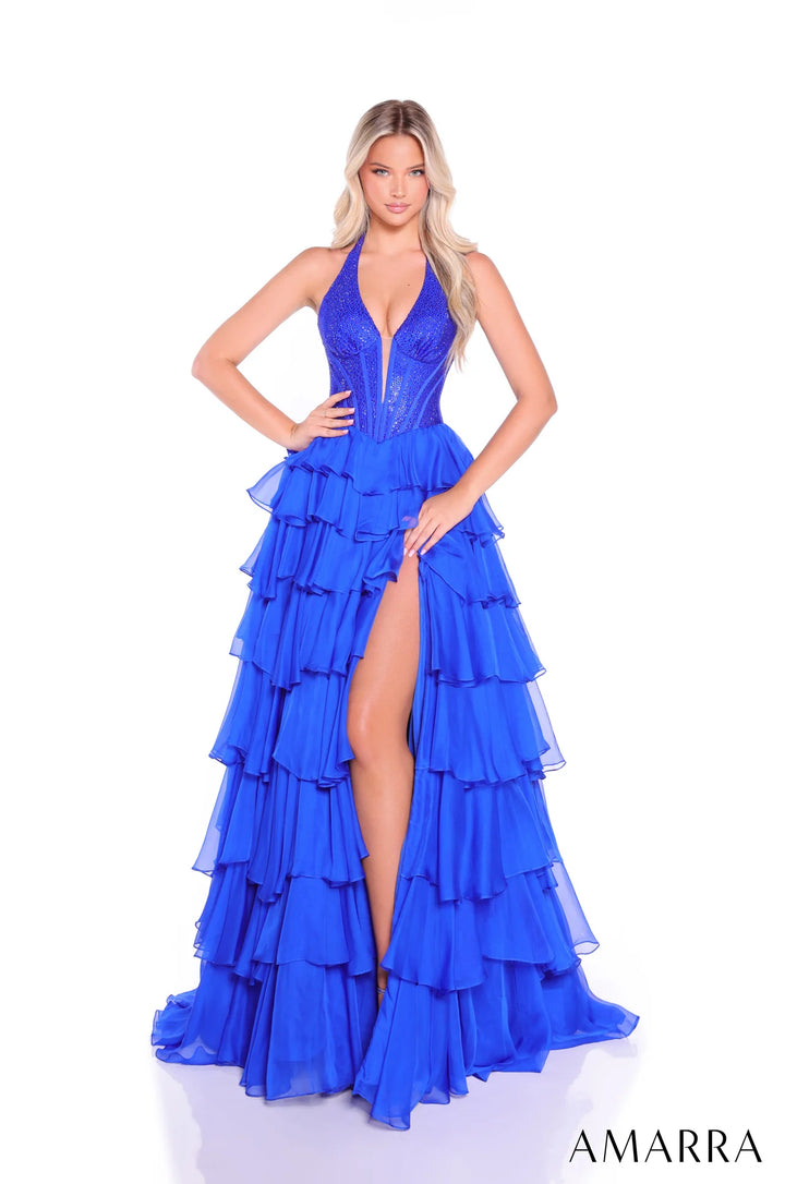 Halter A-line Tiered Slit Gown by Amarra 89287