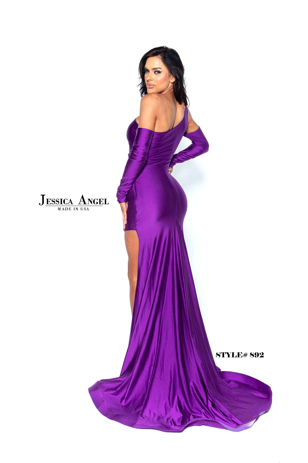 Jersey One Shoulder Slit Gown by Jessica Angel 892