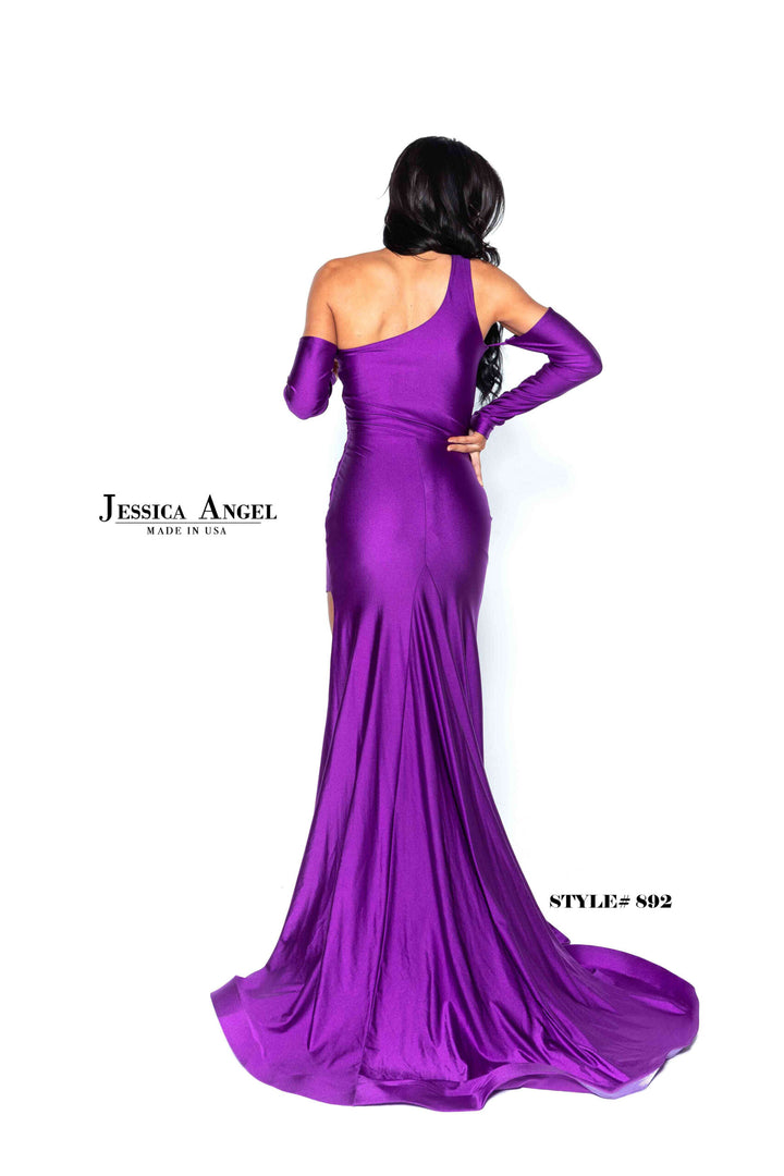 Jersey One Shoulder Slit Gown by Jessica Angel 892