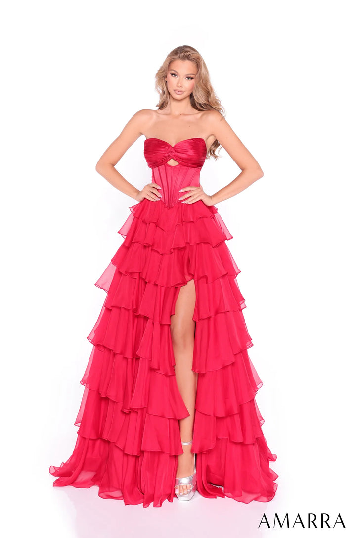 Strapless A-line Tiered Slit Gown by Amarra 89311