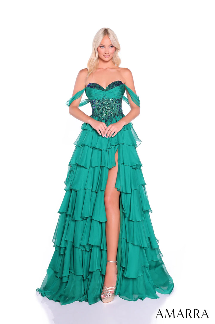 Off Shoulder A-line Tiered Gown by Amarra 89313
