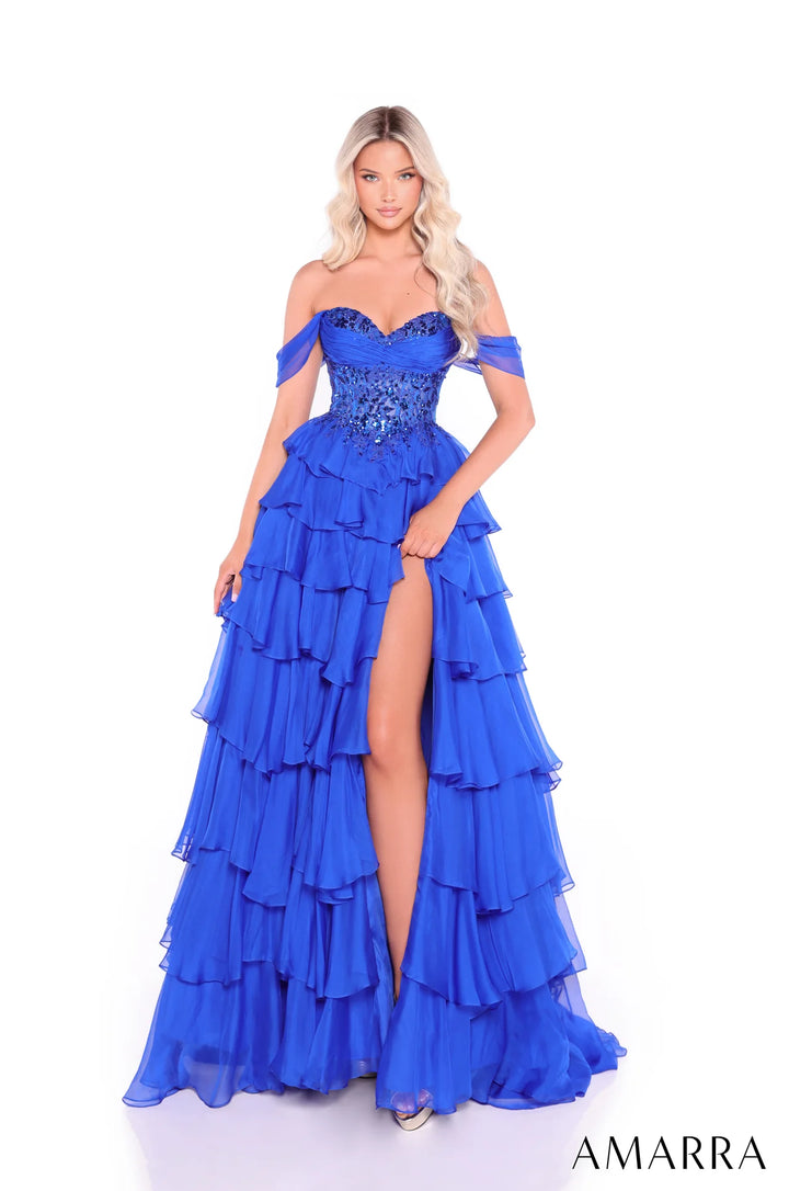 Off Shoulder A-line Tiered Gown by Amarra 89313