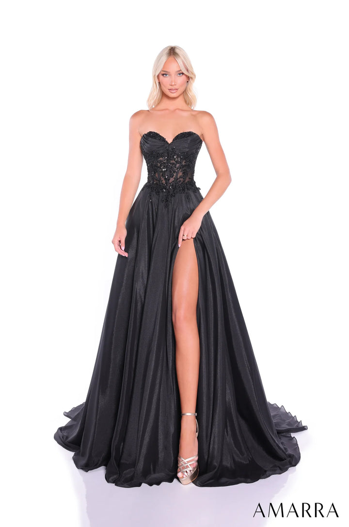 Applique Strapless A-line Slit Gown by Amarra 89315