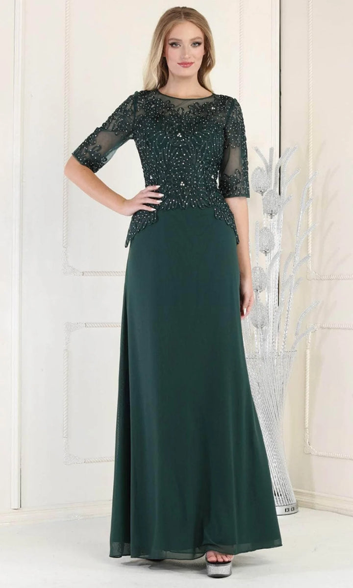 Applique Mid-Sleeve A-line Gown by May Queen MQ1979