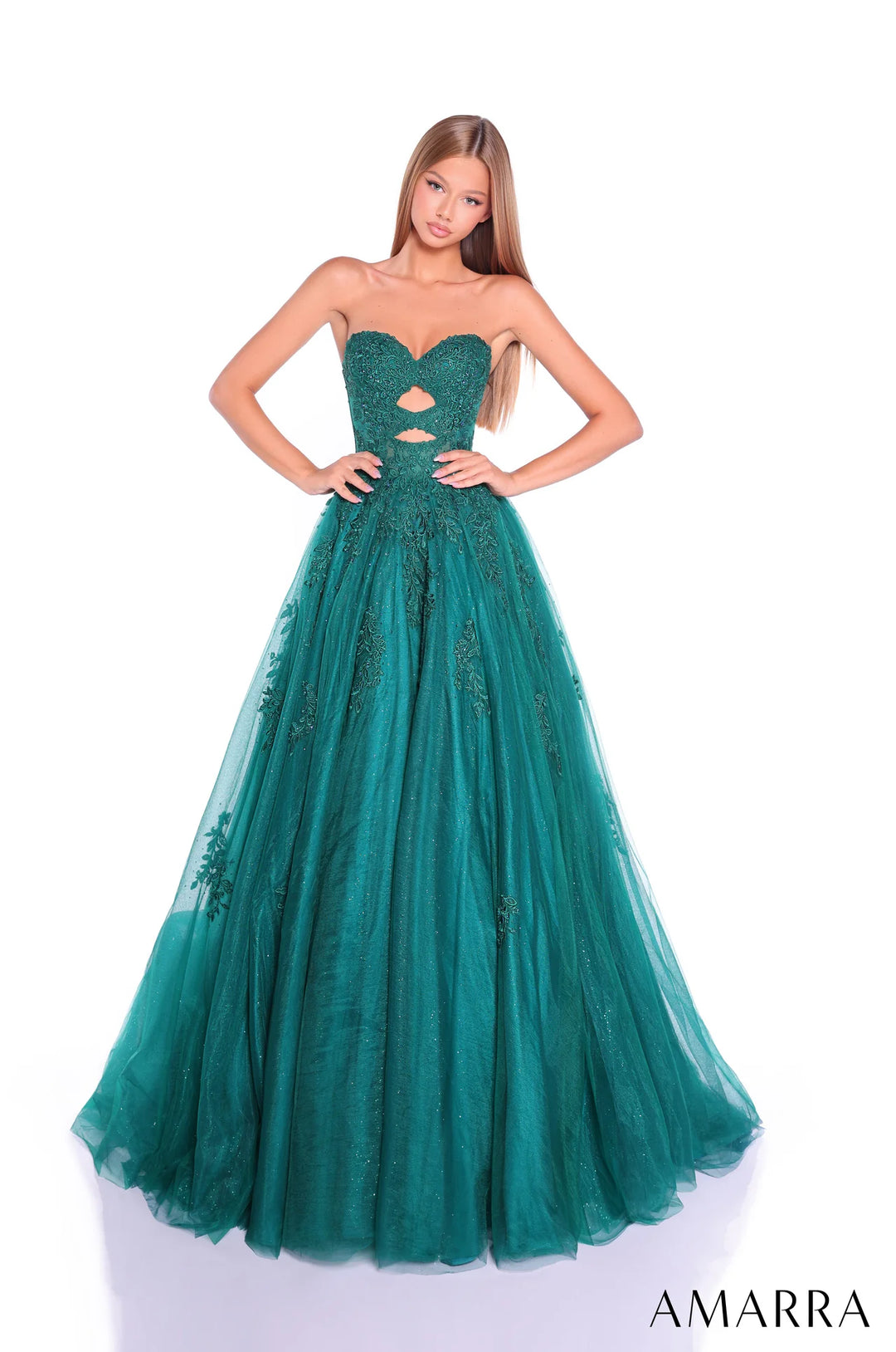 Applique Strapless A-line Gown by Amarra 89357