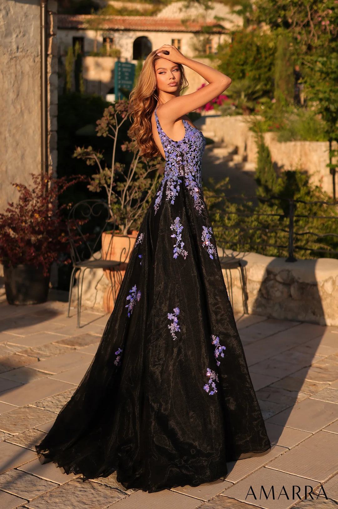 Applique Sleeveless Overskirt Gown by Amarra 89373