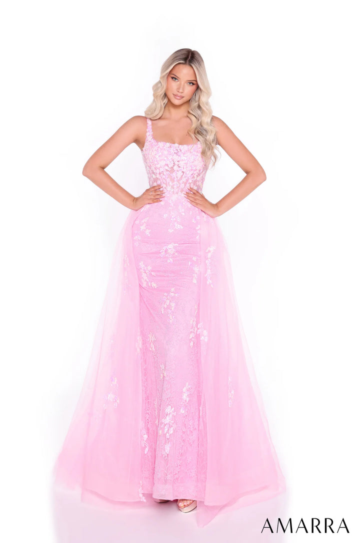 Applique Sleeveless Overskirt Gown by Amarra 89373