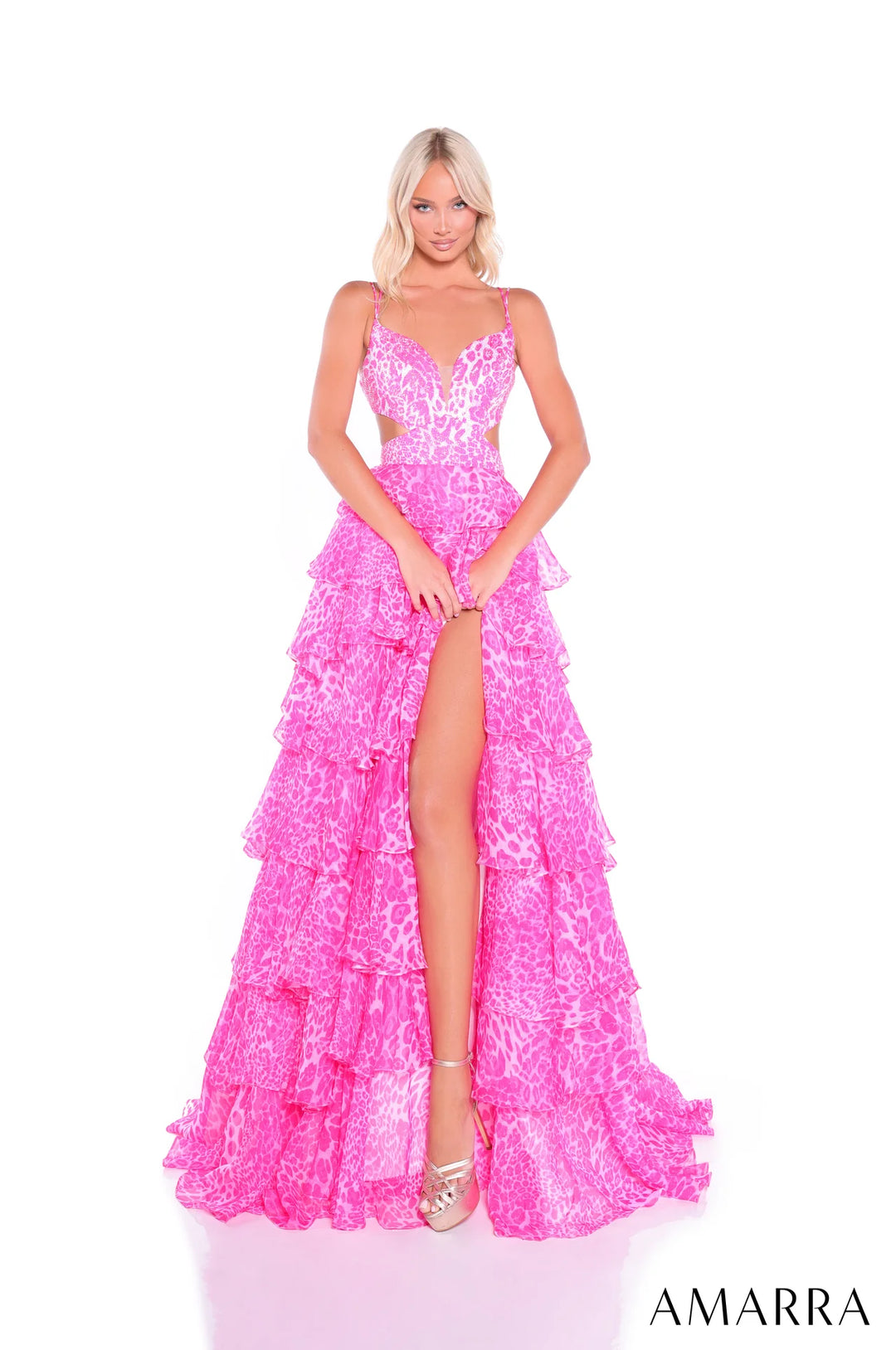 Animal Print V-Neck Tiered Slit Gown by Amarra 89407