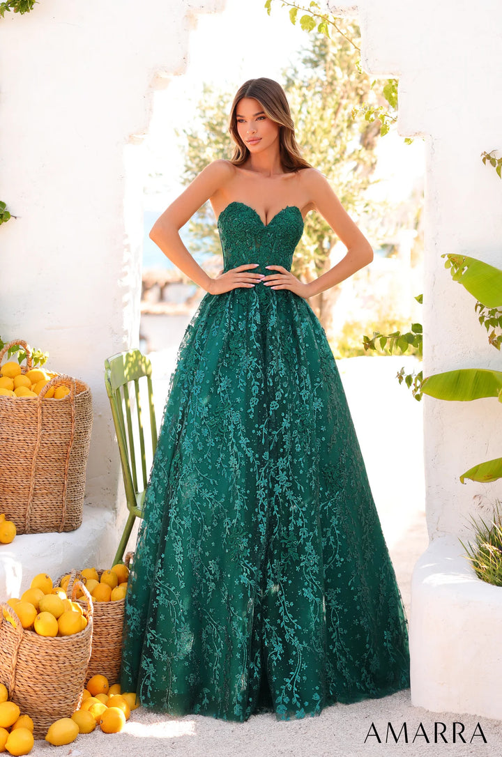 Sequin Applique Strapless A-line Gown by Amarra 89427