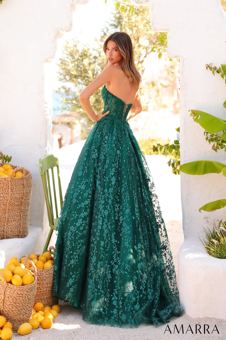 Sequin Applique Strapless A-line Gown by Amarra 89427