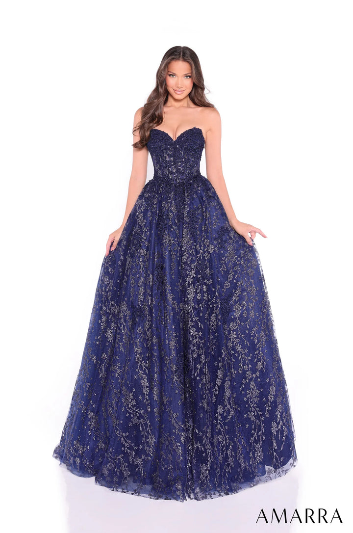 Sequin Applique Strapless A-line Gown by Amarra 89427