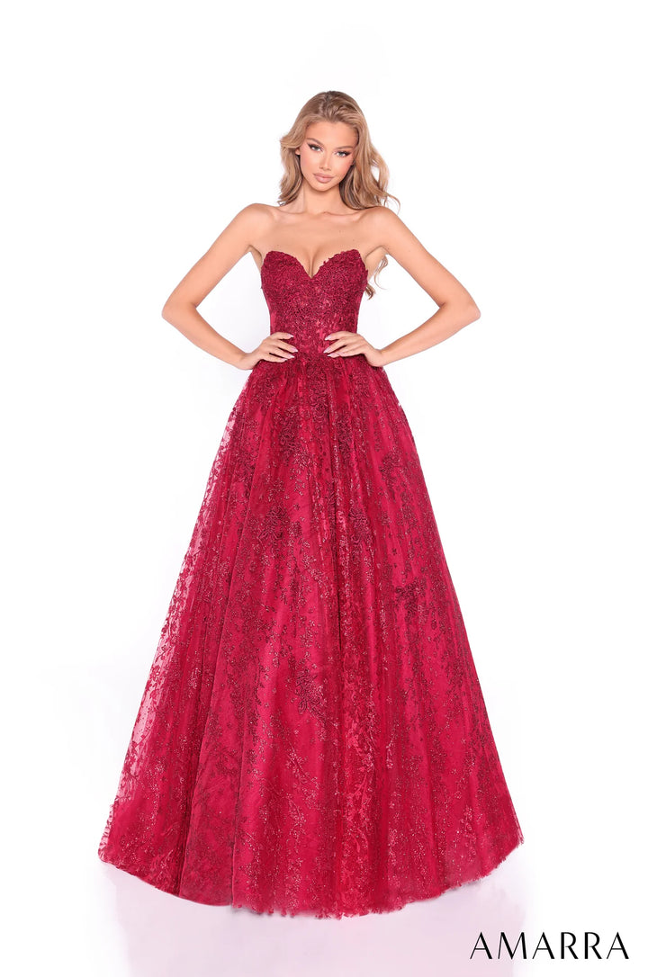 Sequin Applique Strapless A-line Gown by Amarra 89427