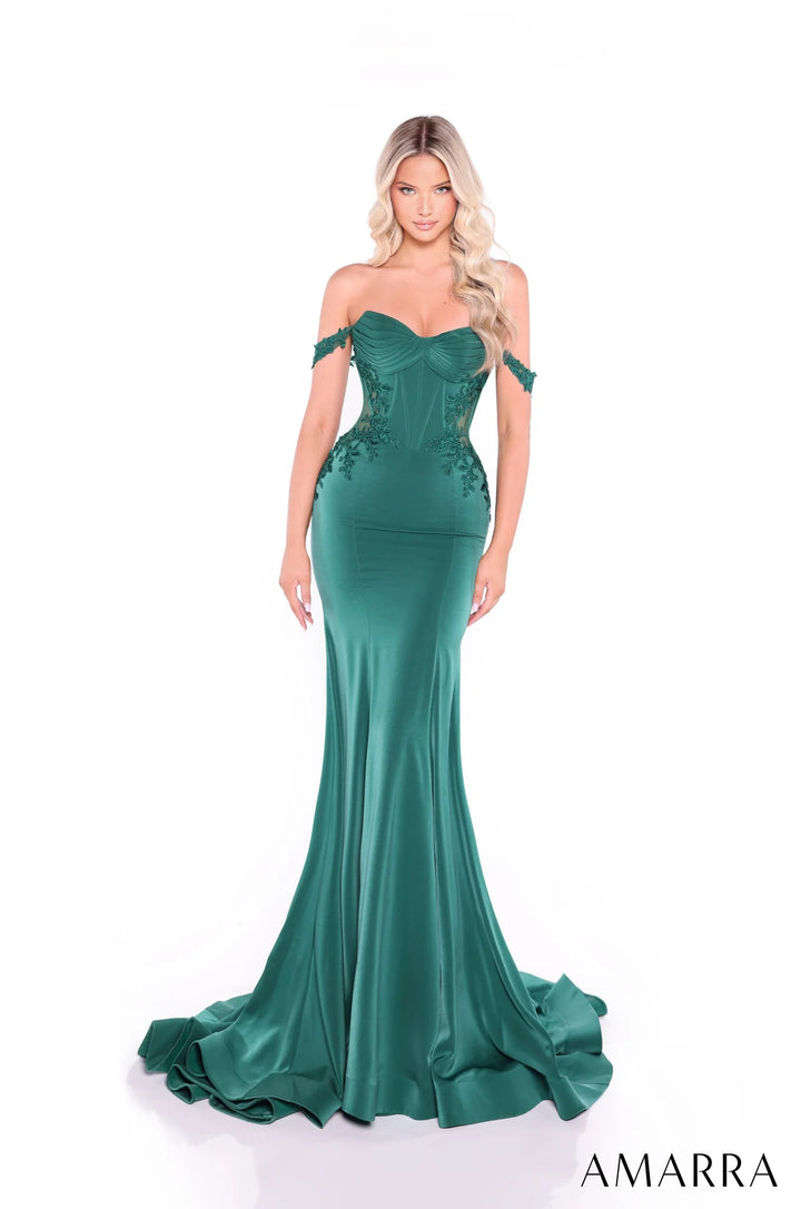 Jersey Fitted Off Shoulder Gown by Amarra 89431