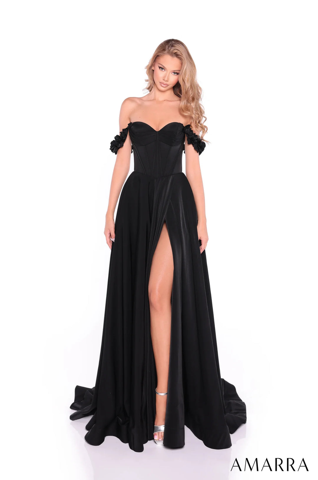 Charmeuse Off Shoulder A-line Gown by Amarra 89441