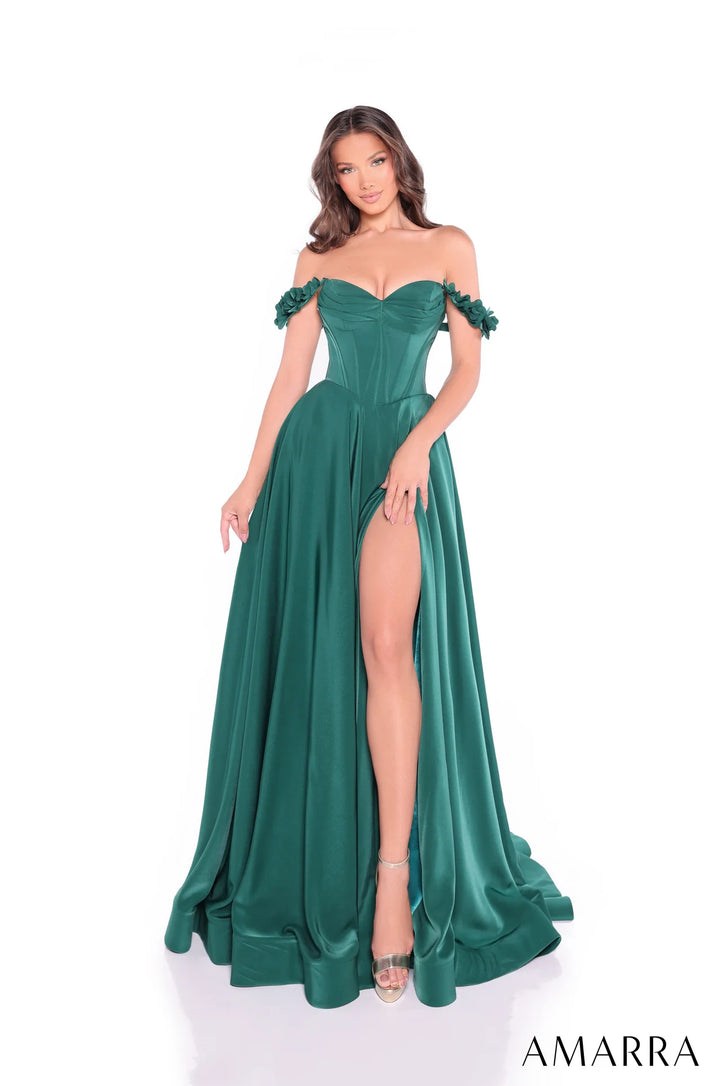 Charmeuse Off Shoulder A-line Gown by Amarra 89441