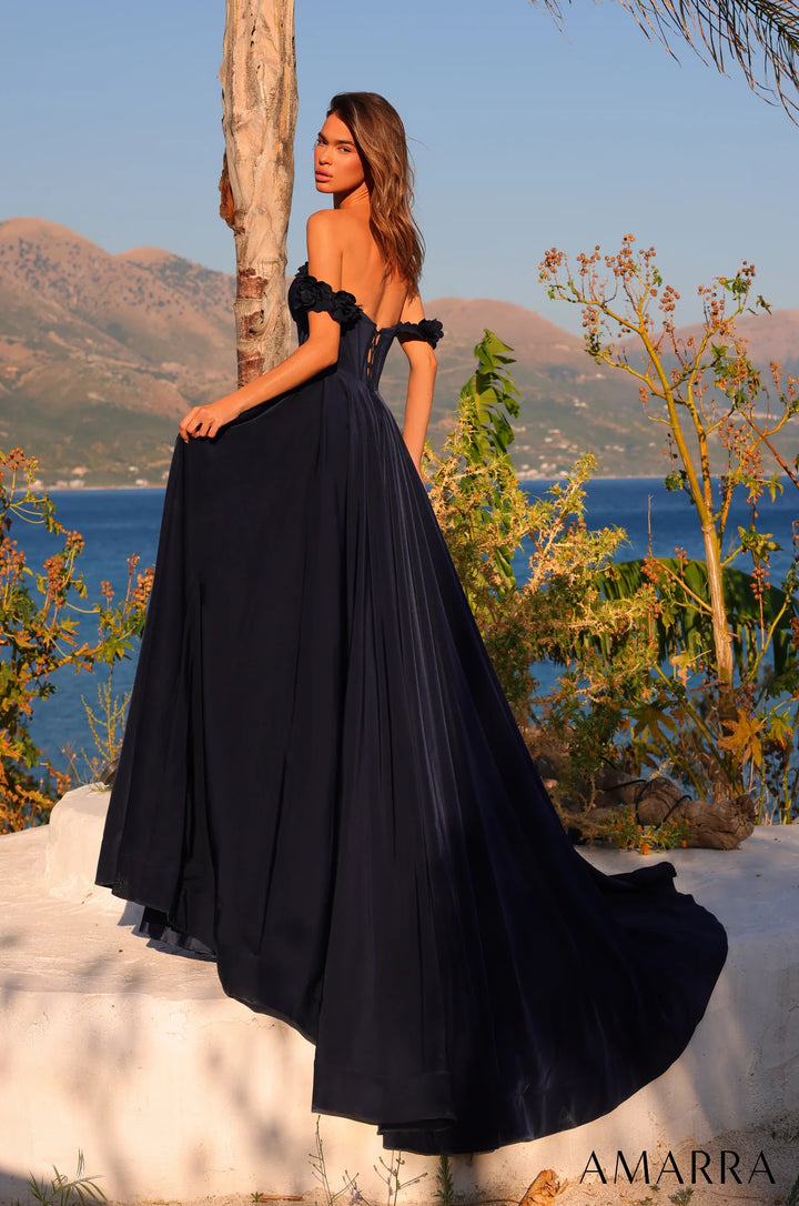 Charmeuse Off Shoulder A-line Gown by Amarra 89441
