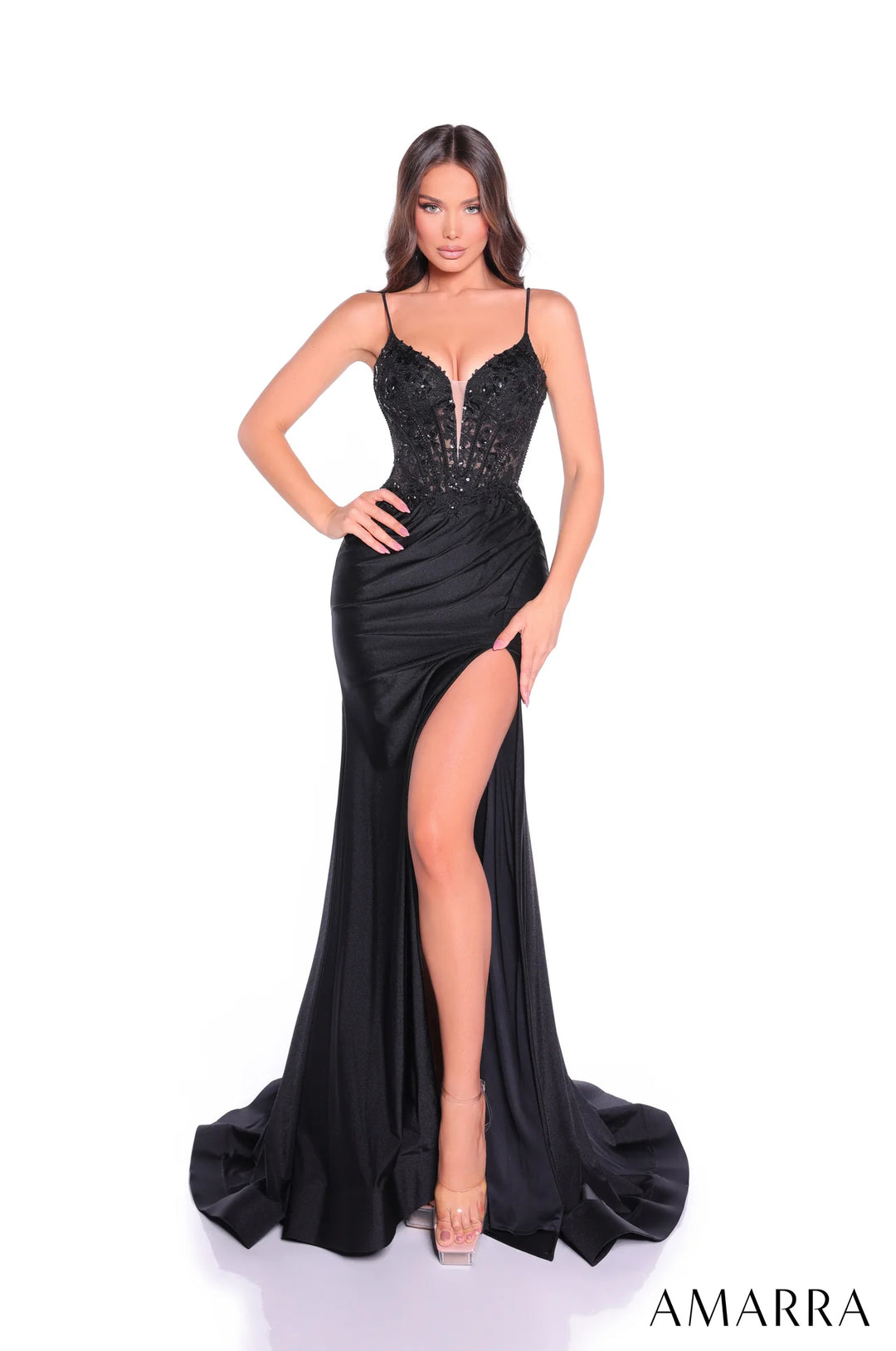 Applique Jersey Sleeveless Slit Gown by Amarra 89447